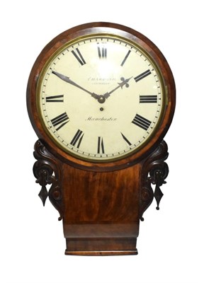 Lot 1149 - ~ A Mahogany Drop Dial Wall Timepiece, signed T.Hammond, 5 Victoria St, Manchester, 19th...