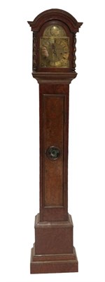 Lot 1154 - A Walnut Small Striking Longcase Clock, early 20th century, arched pediment, barley twist...