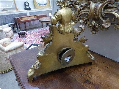 Lot 1161 - An Ormolu Striking Mantel Clock, circa 1890, surmounted by a seated gentleman beside his dog...