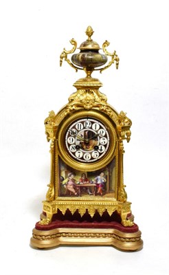Lot 1162 - An Ormolu and Porcelain Mounted Striking Mantel Clock, circa 1890, porcelain urn shaped finial,...
