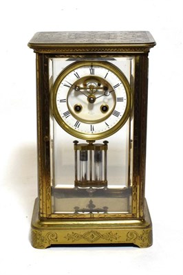 Lot 1163 - A Brass Engraved Four Glass Striking Mantel Clock, signed Hry Marc, circa 1890, case with elaborate