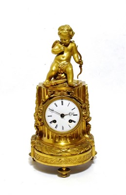 Lot 1164 - An Ormolu Striking Mantel Clock, circa 1880, surmounted by a winged cherub, acanthus leaf decorated