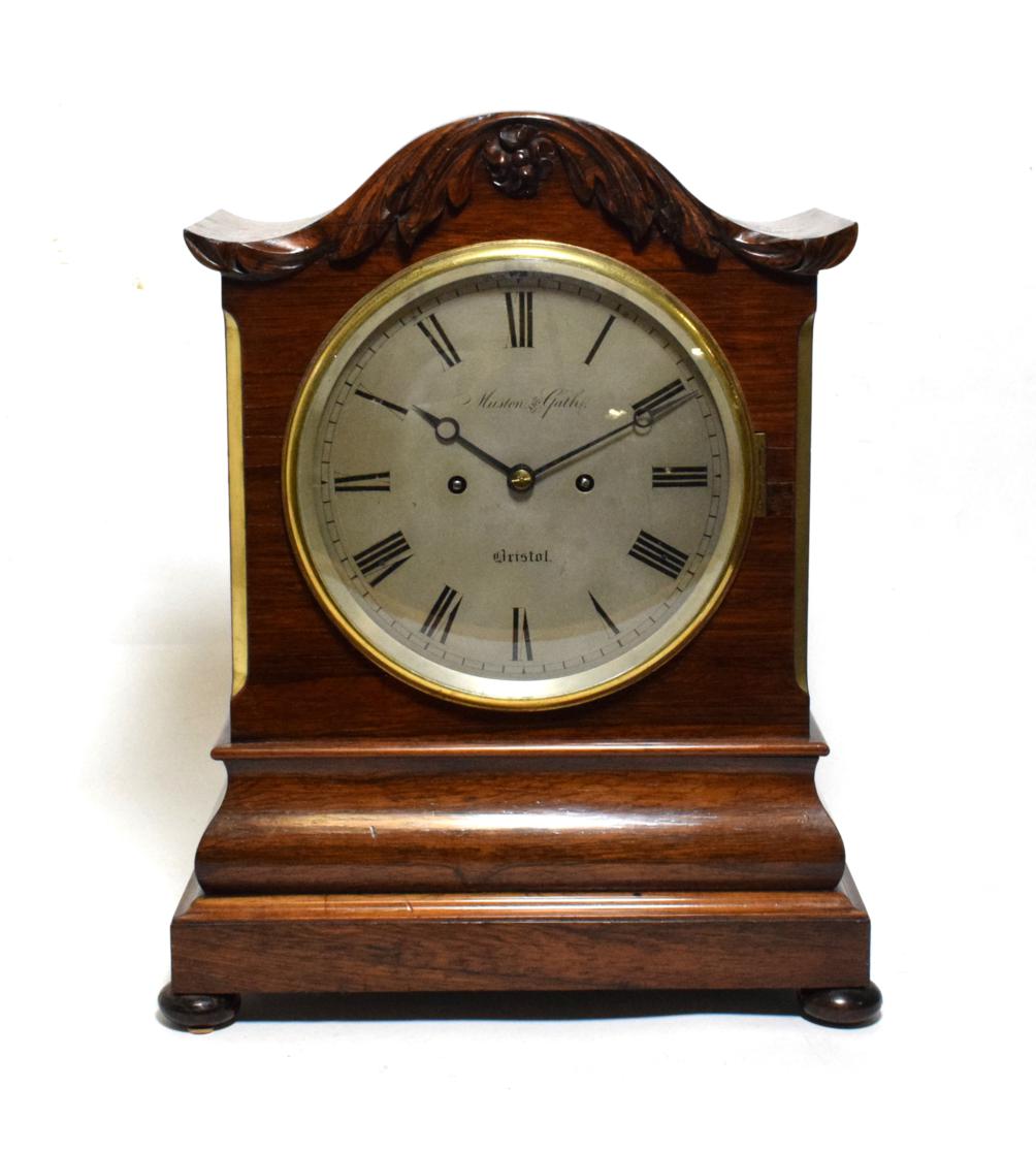 Lot 1170 - A Rosewood Striking Table Clock, signed Muston and Gath, Bristol, circa 1840, arched pediment,...