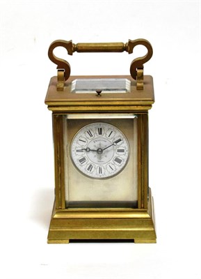 Lot 1172 - A Brass Striking and Repeating Carriage Clock, circa 1890, carrying handle and repeat button,...