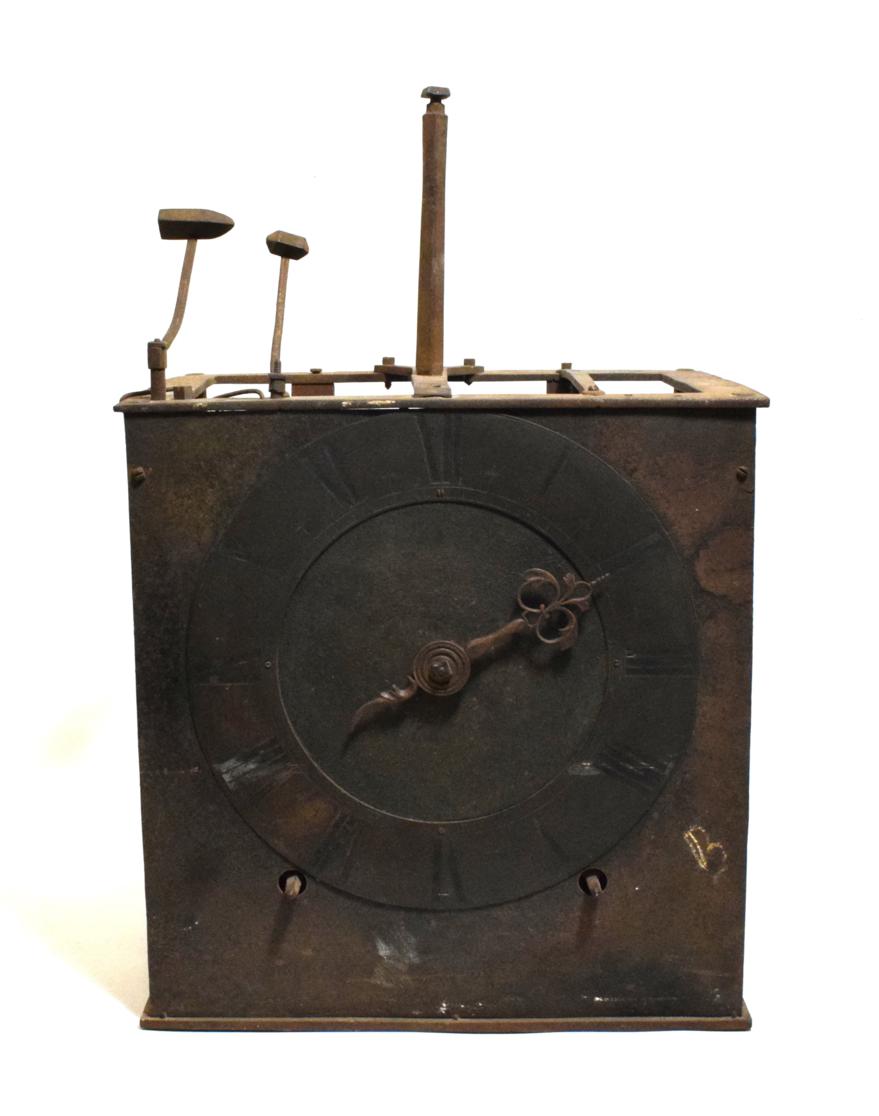 Lot 1173 - An 18th Century Turret Clock Movement, wrought iron two train movement with a verge crown wheel...