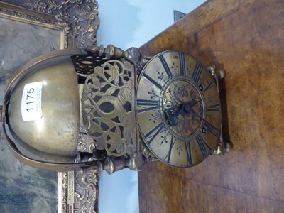 Lot 1175 - A Brass Striking Lantern Clock, four posted frame, pierced frets, frets inscribed ''Tho Wheeler...