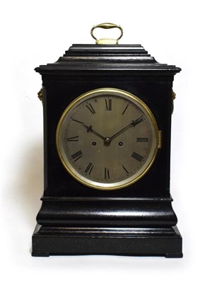 Lot 1176 - An Ebonised Striking Table Clock, circa 1850, inverted bell top with carrying handle, ringed...