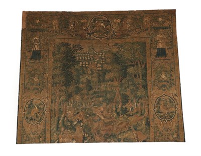 Lot 1185 - Flemish Tapestry Fragment, 17th century Woven in wool and silks, depicting a hunting scene with...