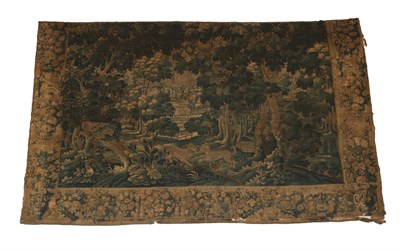 Lot 1186 - Flemish Tapestry Fragment, 17th century Woven in silks and wool, depicting a wooded landscape...