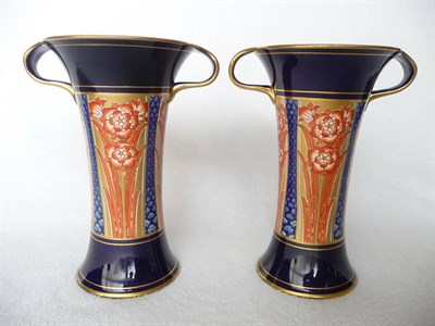 Lot 1407 - A Pair of Moorcroft Macintyre Aurelian Ware Twin-Handled Vases, with transfer printed designs...