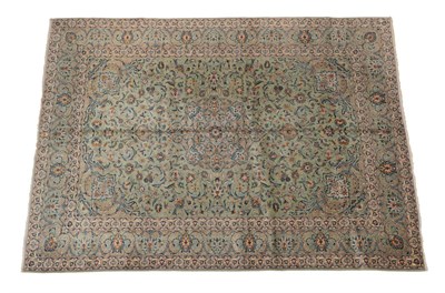 Lot 1234 - Kashan Carpet Central Iran, circa 1970 The duck egg blue field of scrolling vines around a...