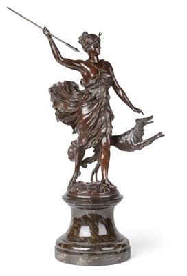 Lot 1253 - Franz Iffland (German, 1866-1935): A Bronze Figure of Diana, holding a spear, her hand at her side