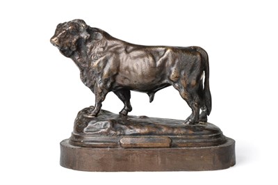 Lot 1254 - French School (19th century): A Bronze Model of a Bull, standing four square on a mound base,...