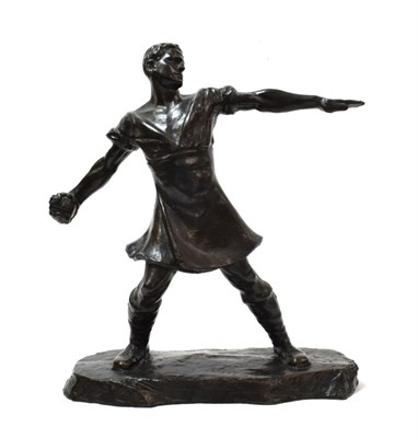 Lot 1255 - Alexander Proudfoot: ''The Bomb Thrower'' A Bronze Figure of a Soldier, throwing a hand grenade, on
