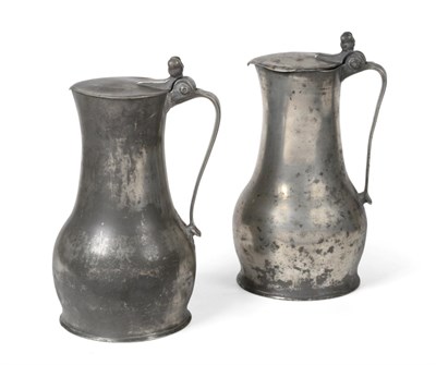Lot 1265 - A Pair of Jersey Pewter Flagons, mid 18th century, by John de St Croix, of baluster form with...