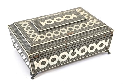 Lot 1271 - A Vizagapatam Ivory, Ebony and Sadeli Work Box, mid 19th century, of sarcophagus form with...
