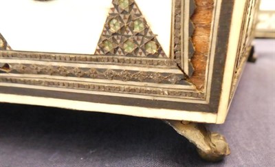 Lot 1271 - A Vizagapatam Ivory, Ebony and Sadeli Work Box, mid 19th century, of sarcophagus form with...