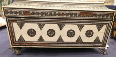 Lot 1271 - A Vizagapatam Ivory, Ebony and Sadeli Work Box, mid 19th century, of sarcophagus form with...