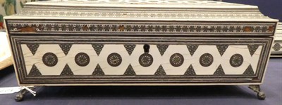 Lot 1271 - A Vizagapatam Ivory, Ebony and Sadeli Work Box, mid 19th century, of sarcophagus form with...