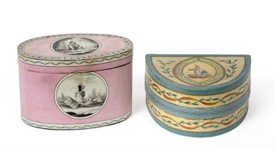 Lot 1275 - A Painted Wooden Tea Caddy and Hinged Cover, possibly Spa, circa 1780, of oval form, painted en...