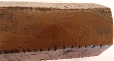 Lot 1280 - A Carved Wooden Hexagonal Staff, possibly a Runic or Clog Almanac, engraved with various...