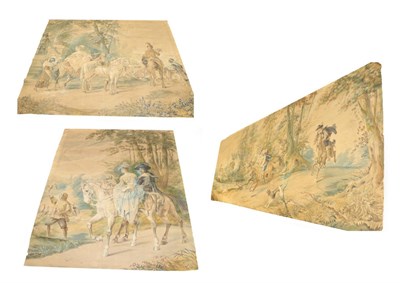 Lot 1285 - A Tapestry Cartoon, late 19th/early 20th century, painted with a romantic stag hunting scene, 455cm