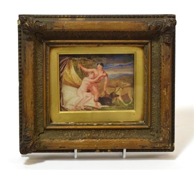 Lot 1296 - After Titian Venus and Adonis Miniature on Ivory, 10cm by 13cm