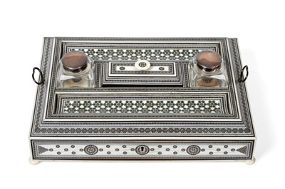 Lot 1314 - A Mid 19th Century Anglo-Indian Vizagapatam Ivory and Micro-Mosaic Work Desk Stand, of...