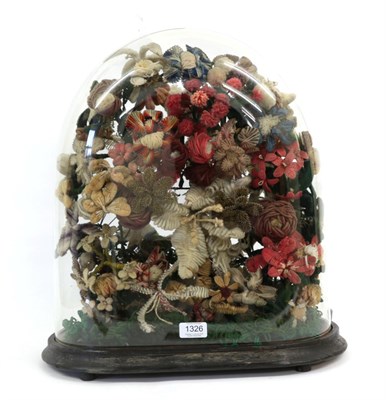 Lot 1326 - A Victorian Woolwork Flower Piece, as a display of various flowering branches, on a wooden...