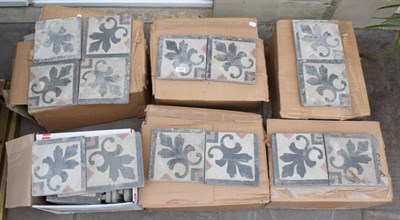 Lot 1330 - Approximately 180 Pottery Floor Tiles, stencilled with fleur de lys and geometric motifs,...