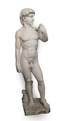 Lot 1335 - After Michelangelo: A White Marble Figure of David, standing, his sling over his shoulder, on a...