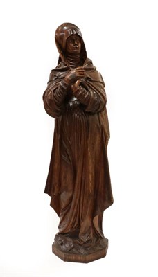 Lot 1338 - A Large 19th Century Carved Oak Figure of Saint Hilda of Whitby, carved signature BURNS & OATES...