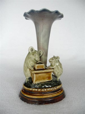 Lot 1418 - A Doulton Lambeth Stoneware "ELECTRICITY" Trumpet Vase Mouse Group, by George Tinworth, with a...