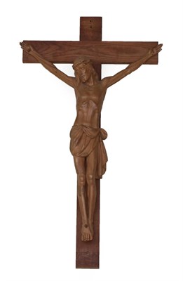 Lot 1340 - A Carved Oak Figure of Cristo Moro, 20th century, on the cross, 132cm high overall See illustration