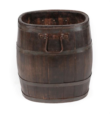 Lot 1361 - A 19th Century Oval Oak Barrel, of staved construction, the body bound with four metal straps...