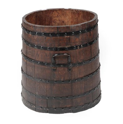 Lot 1362 - ^ A 19th Century Oak and Metal Bound Oval Barrel, of graduated form six black painted metal...