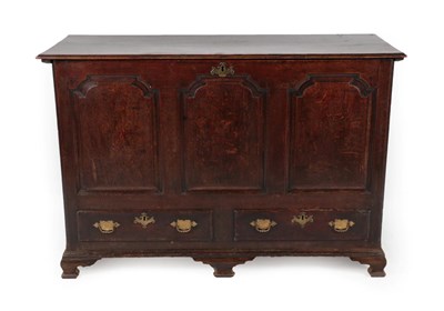 Lot 1381 - A George III Oak Mule Chest, Lancashire Region, late 18th century, the moulded hinged lid above...