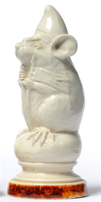 Lot 1422 - A Doulton Lambeth Stoneware Knight Mouse Chess Piece, glazed white, impressed rosette factory...