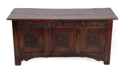 Lot 1395 - An Early 18th Century Joined Oak Chest, the hinged lid enclosing a candle box, above a lunette...