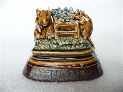 Lot 1425 - A Doulton Lambeth Stoneware "APPLE STALL" Mouse Menu Holder, by George Tinworth, with a little...