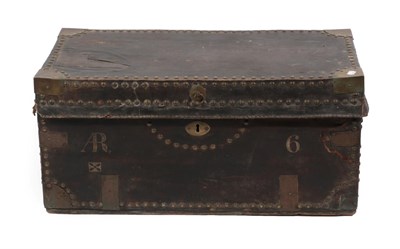 Lot 1418 - A Brass Bound and Leather Covered Camphorwood Trunk, late 18th century, with loop carrying...