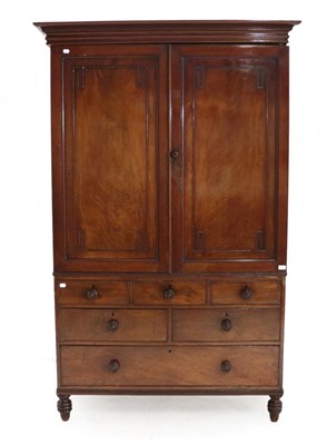 Lot 1424 - ^ A Victorian Mahogany Linen Press, mid 19th century, the moulded cornice above two moulded...