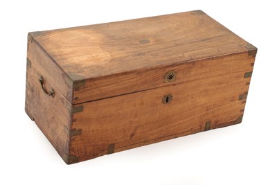 Lot 1443 - A Camphorwood and Brass Bound Hinged Box, 3rd quarter 19th century, with brass carrying handles and