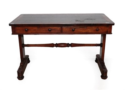 Lot 1448 - A Victorian Rosewood Pillar End Writing Table, mid 19th century, with a gilded red leather...