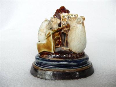 Lot 1428 - A Doulton Lambeth Stoneware "SCHOOL BOARD" Mouse Menu Holder, by George Tinworth, with a mouse...