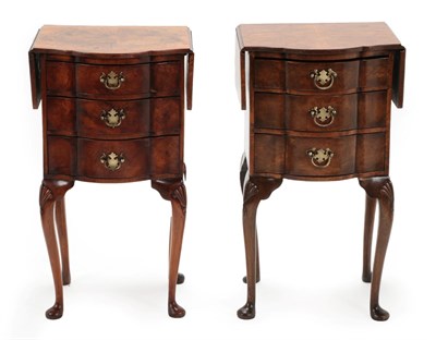 Lot 1456 - A Near Pair of Burr Walnut Bedside Cabinets, 2nd half 20th century, of serpentine shaped form...