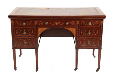 Lot 1458 - An Edwardian Mahogany, Satinwood Banded, Ebony Strung and Marquetry Inlaid Writing Desk, in the...