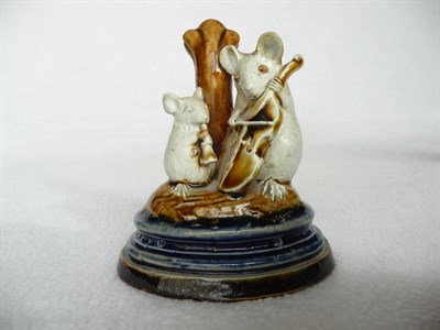 Lot 1430 - A Doulton Lambeth Stoneware Mouse Menu Holder, by George Tinworth, with a white mouse playing a...