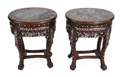 Lot 1477 - A Pair of Late 19th/Early 20th Century Chinese Hardwood and Mother-of-Pearl Inlaid Plant Stands, of