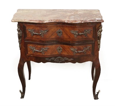 Lot 1484 - A Louis XV Kingwood Serpentine Commode, with marble top over two drawers, on cabriole legs, 80cm by